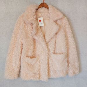 Wishlist Women's Teddy Blush Sherpa Jacket Fuzzy Faux Fur Pockets M/L Coat -NWT